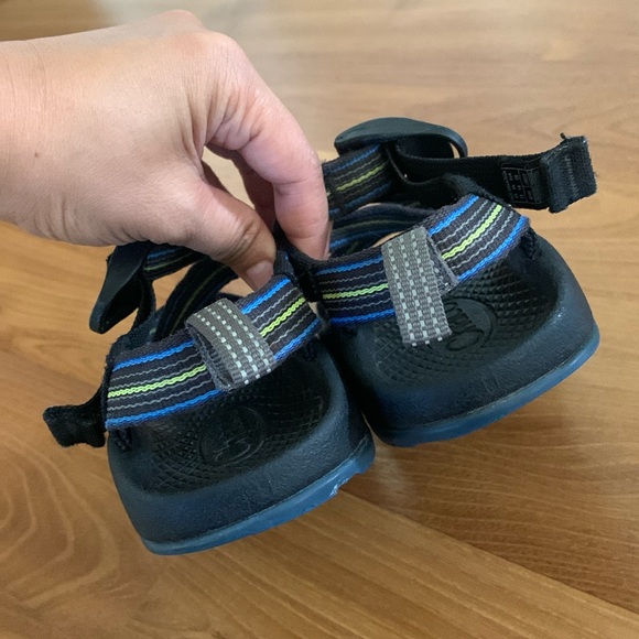 Chaco Z1 EcoTread Spark Striped Blue & Green Hiking Outdoor Sandals Kids Size 11 - Picture 9 of 13